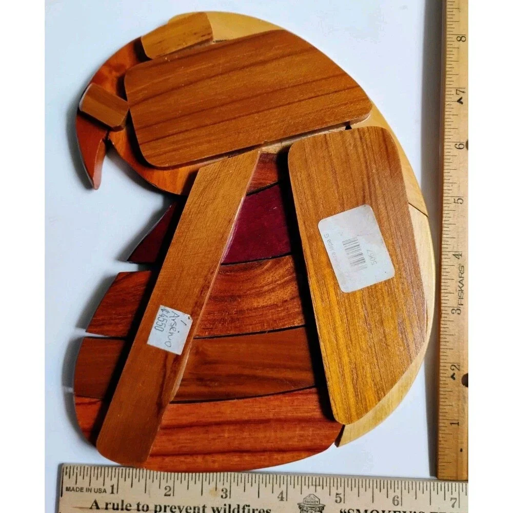 Vintage Costa Rica Exotic Hardwood Bird Trivet Hot Pad Solid Intarsia Signed Ars